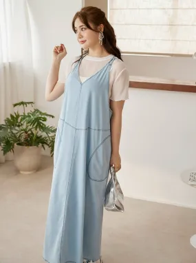 Casual Lightweight Denim Strap Long Maxi Dress