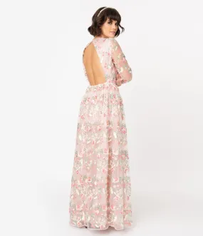 Chi Chi London Blush Pink Embroidered Floral Cina Maxi Dress