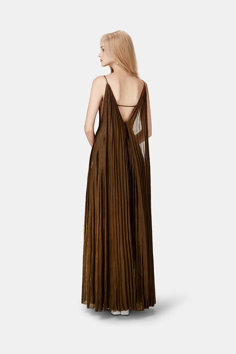 CHOCOLATE LINEN MAXI DRESS