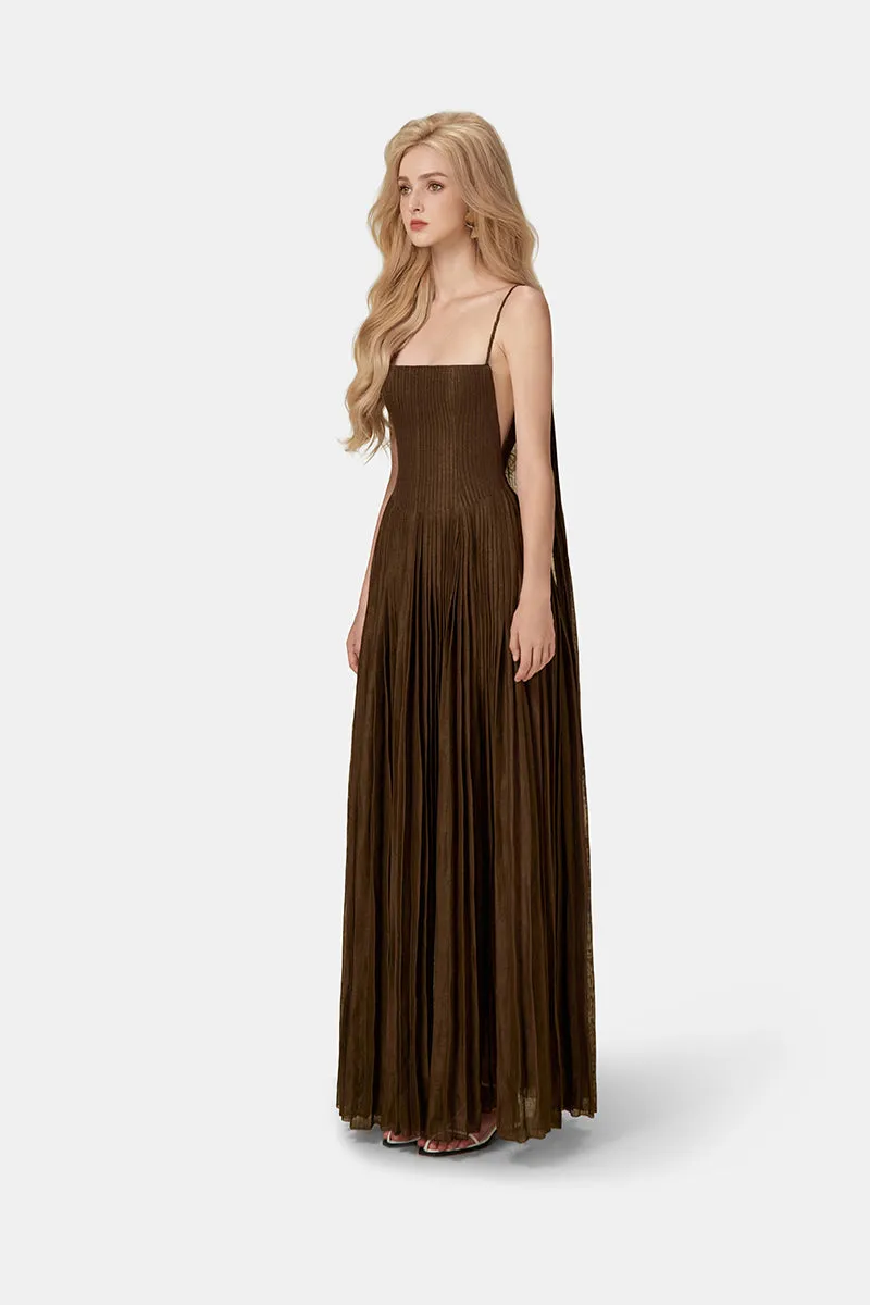 CHOCOLATE LINEN MAXI DRESS