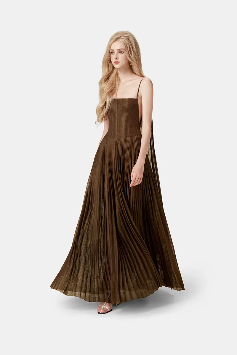 CHOCOLATE LINEN MAXI DRESS