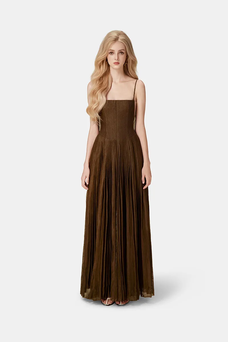 CHOCOLATE LINEN MAXI DRESS