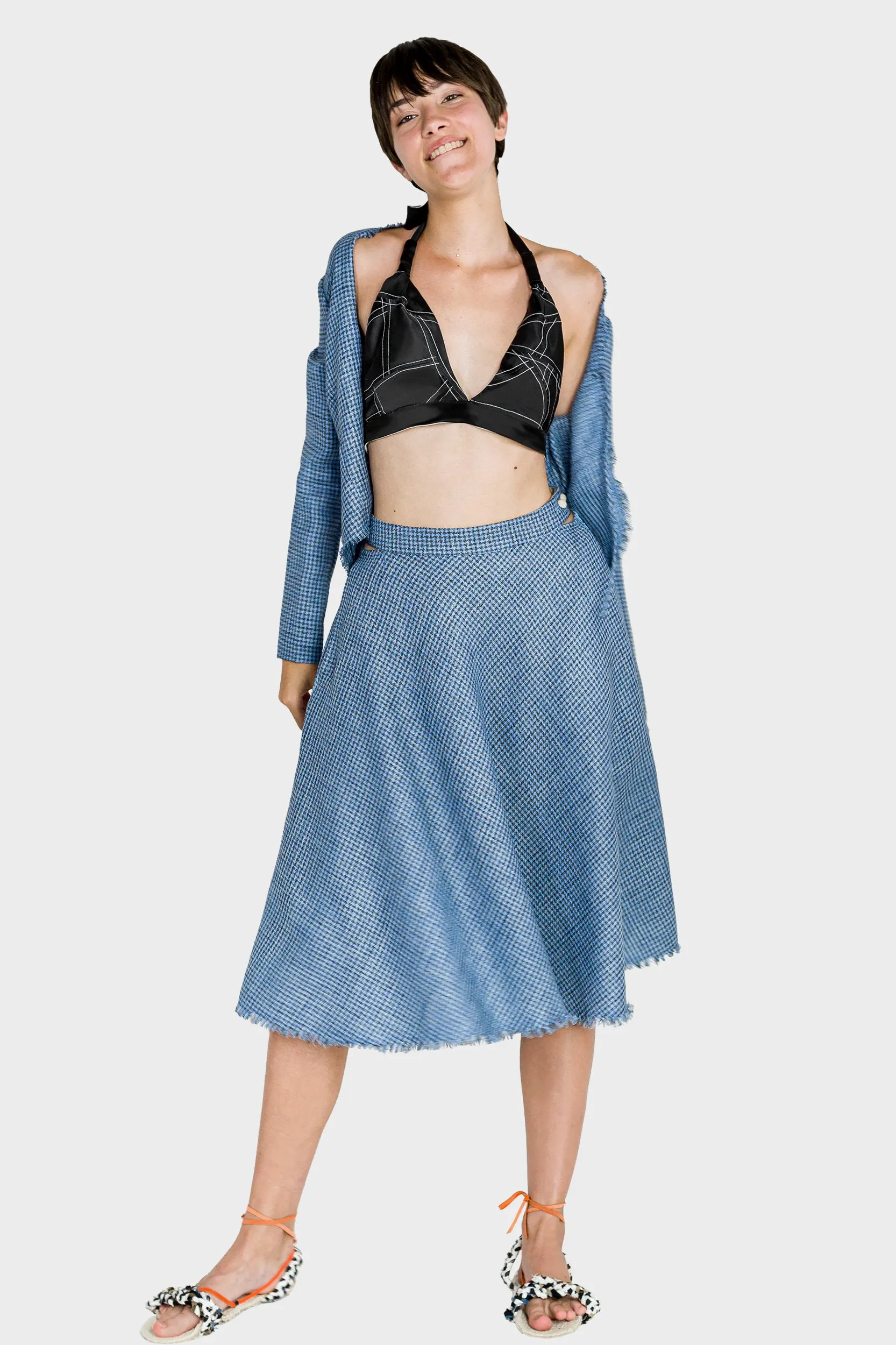 Circular Houndstooth Blue Skirt