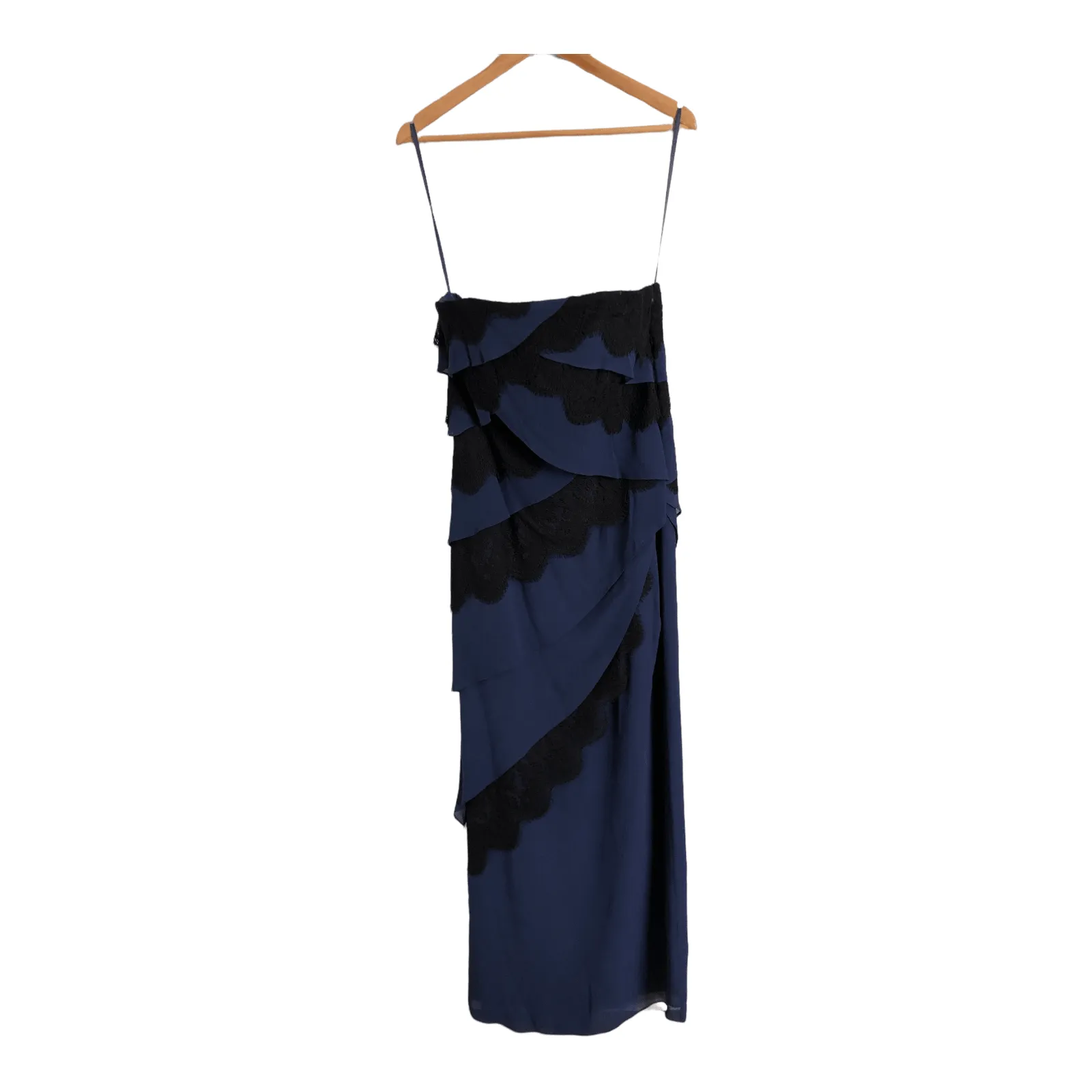 Coast Isabella 100% Silk Lace Strapless Maxi Dress Evening Gown Navy Blue Black BNWT UK Size 12