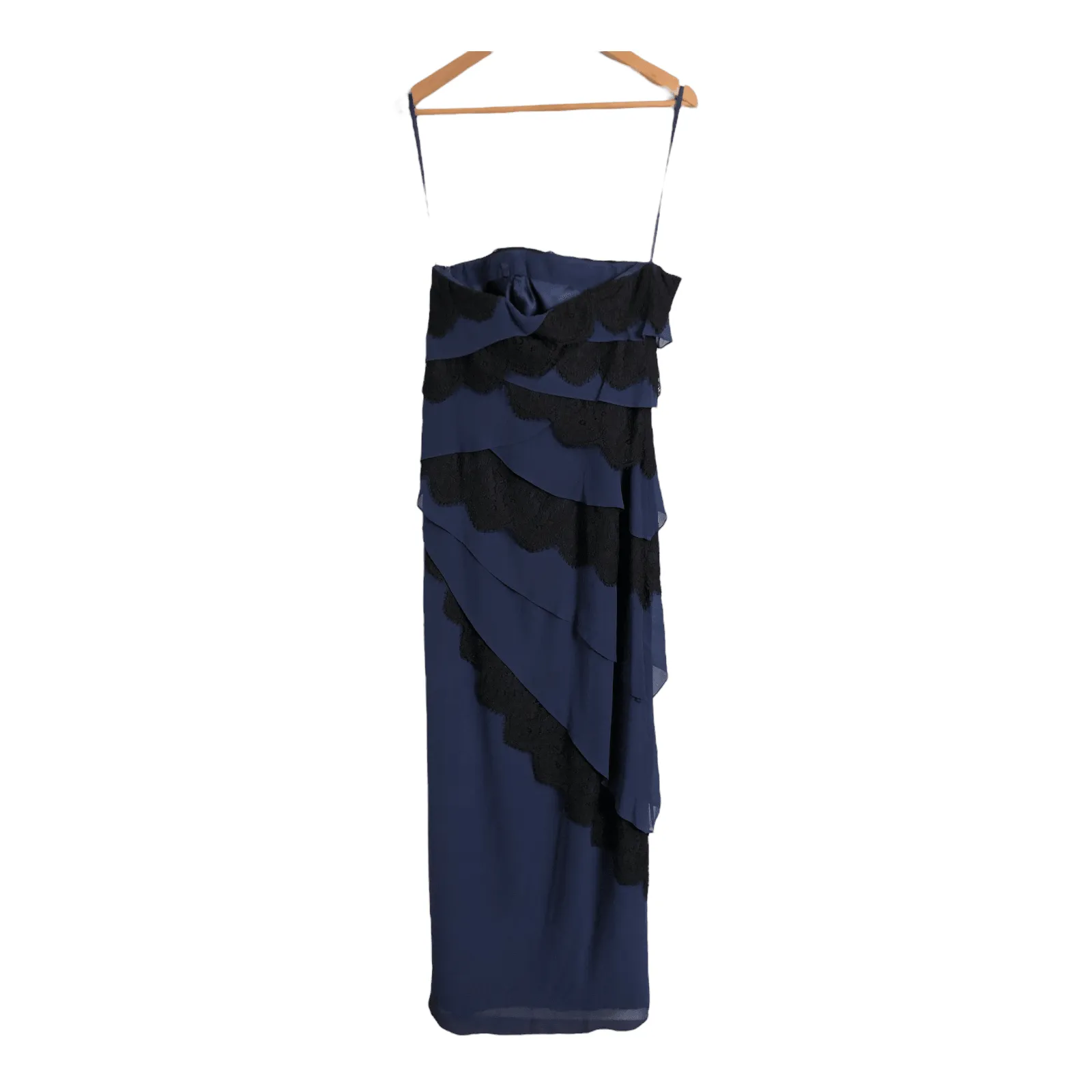 Coast Isabella 100% Silk Lace Strapless Maxi Dress Evening Gown Navy Blue Black BNWT UK Size 12