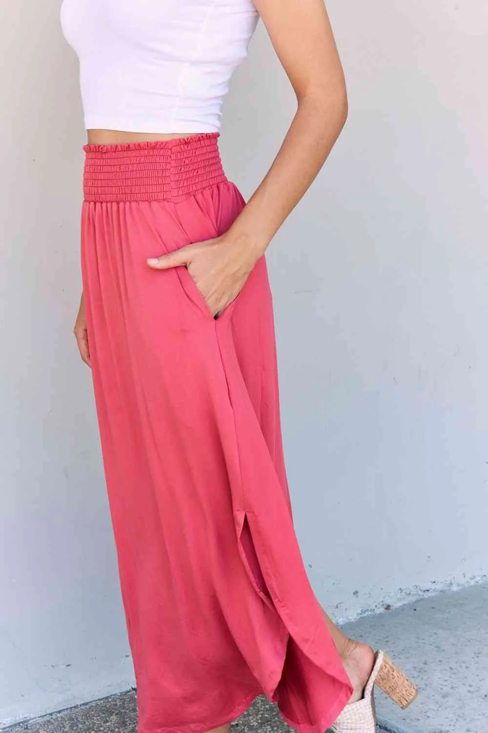 Comfort Princess Full Size High Waist Scoop Hem Maxi Skirt in Hot Pink