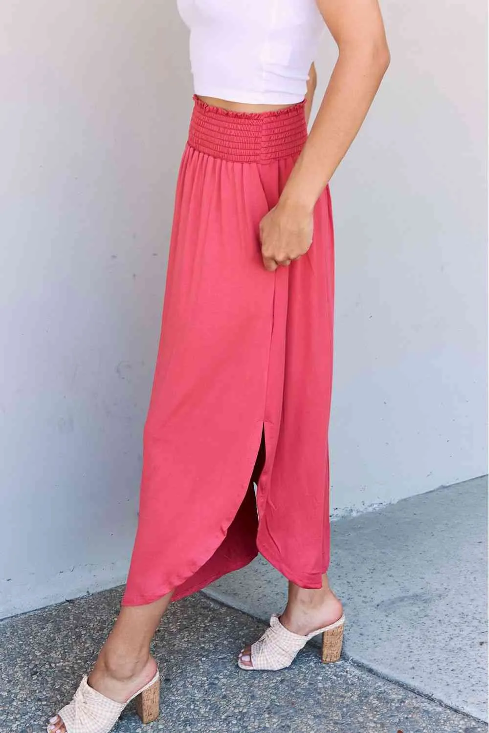 Comfort Princess Full Size High Waist Scoop Hem Maxi Skirt in Hot Pink