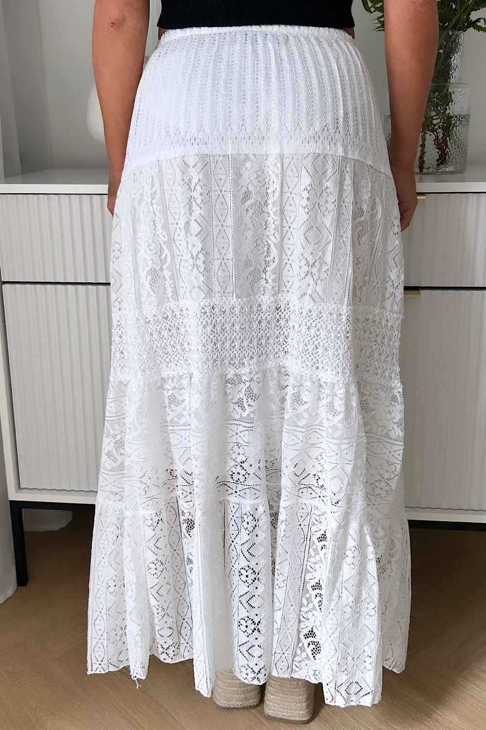 Cuba White Lace Maxi Skirt