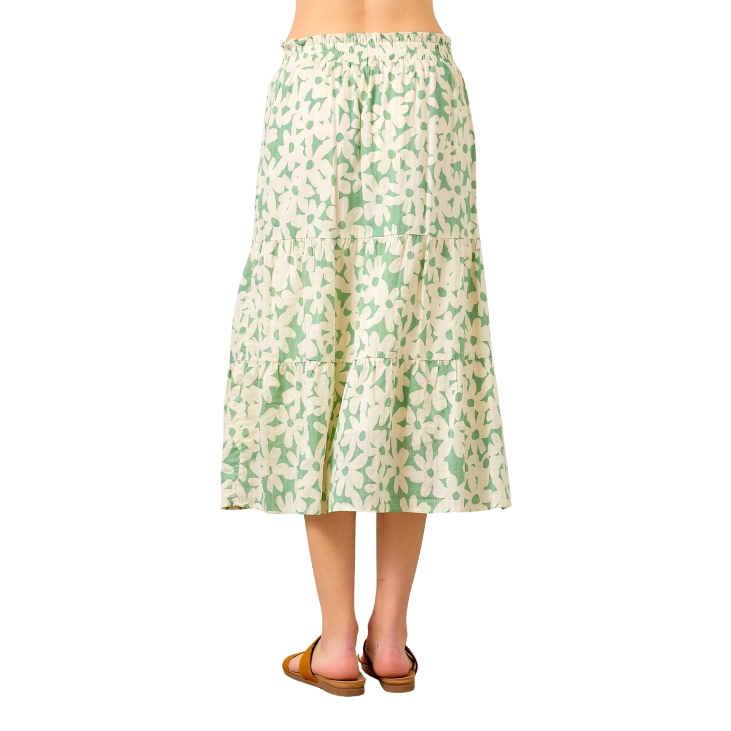 Daisy Poplin Tiered Maxi Skirt - Green