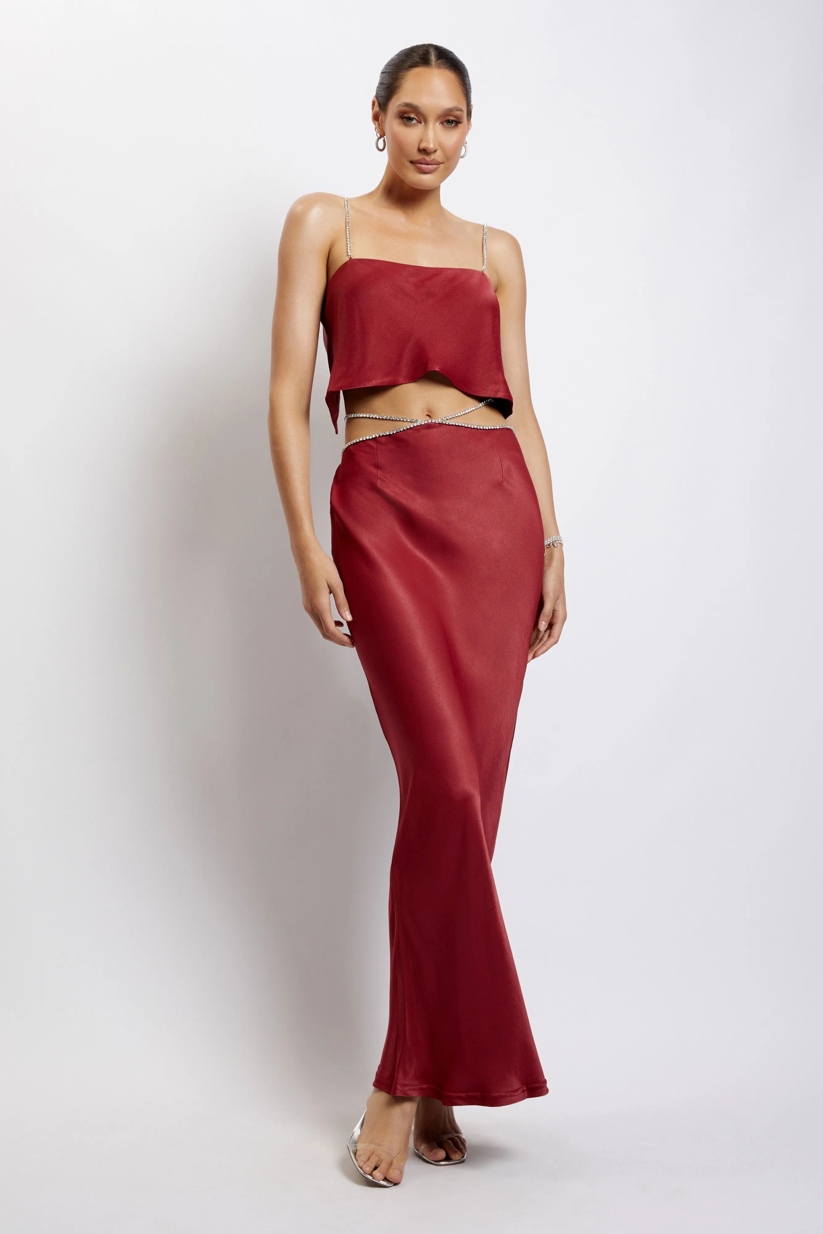 Dayana Diamante Maxi Skirt - Wine