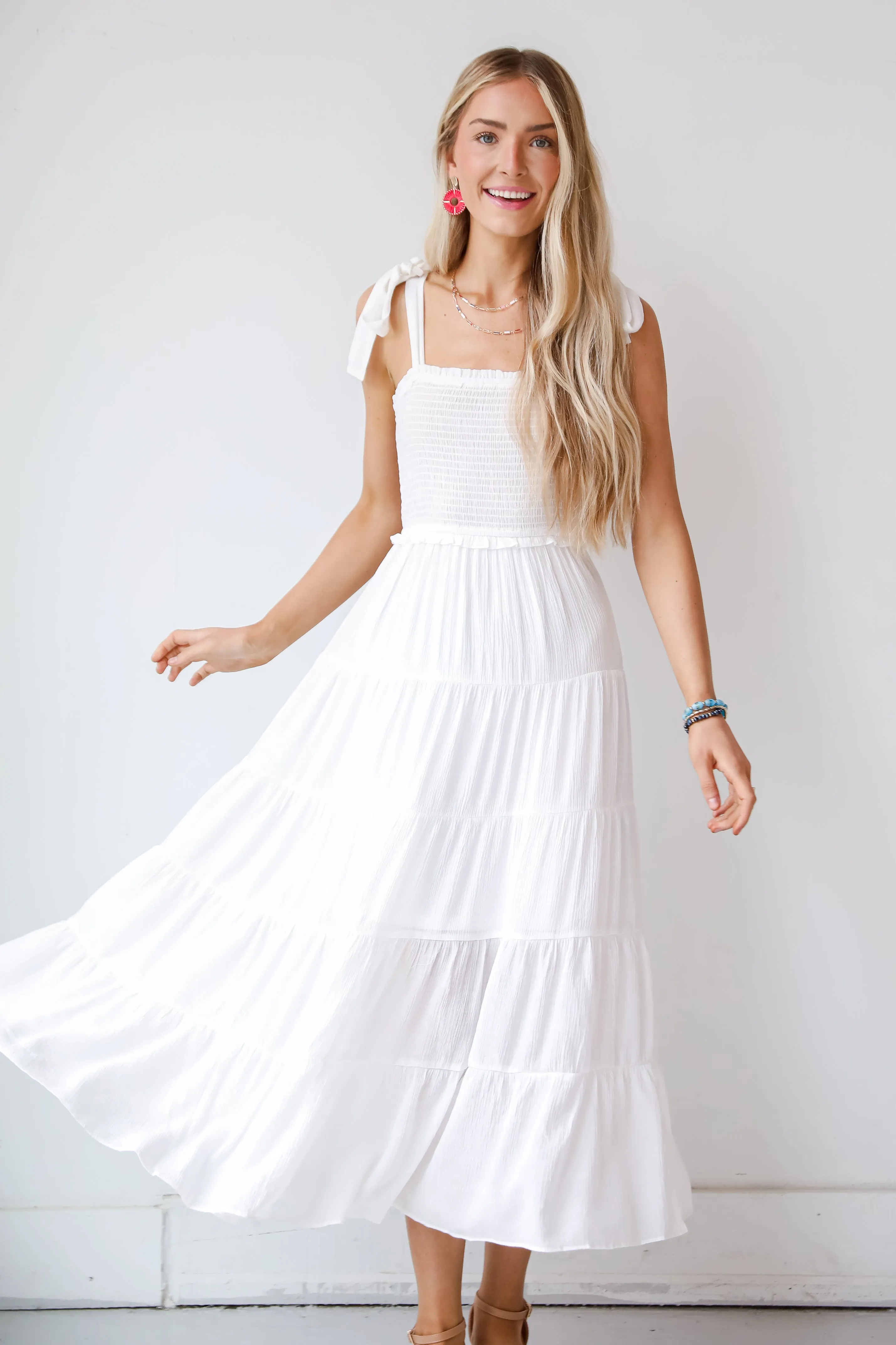 Delightful Impulse White Tiered Maxi Dress