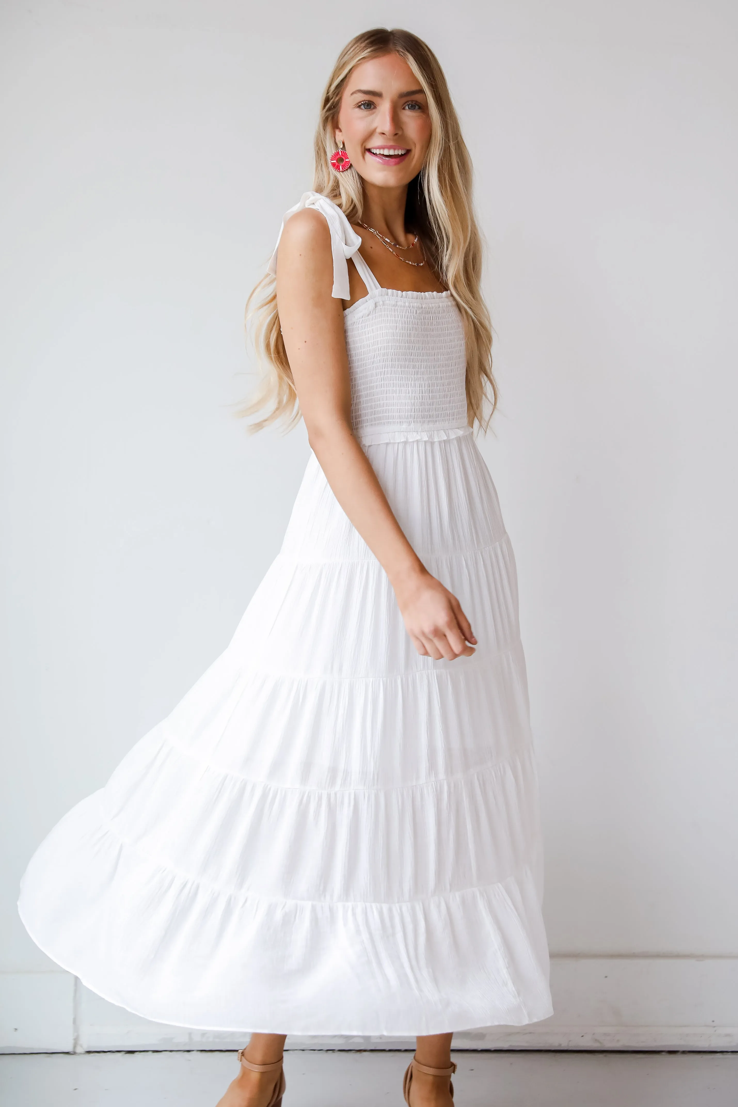 Delightful Impulse White Tiered Maxi Dress