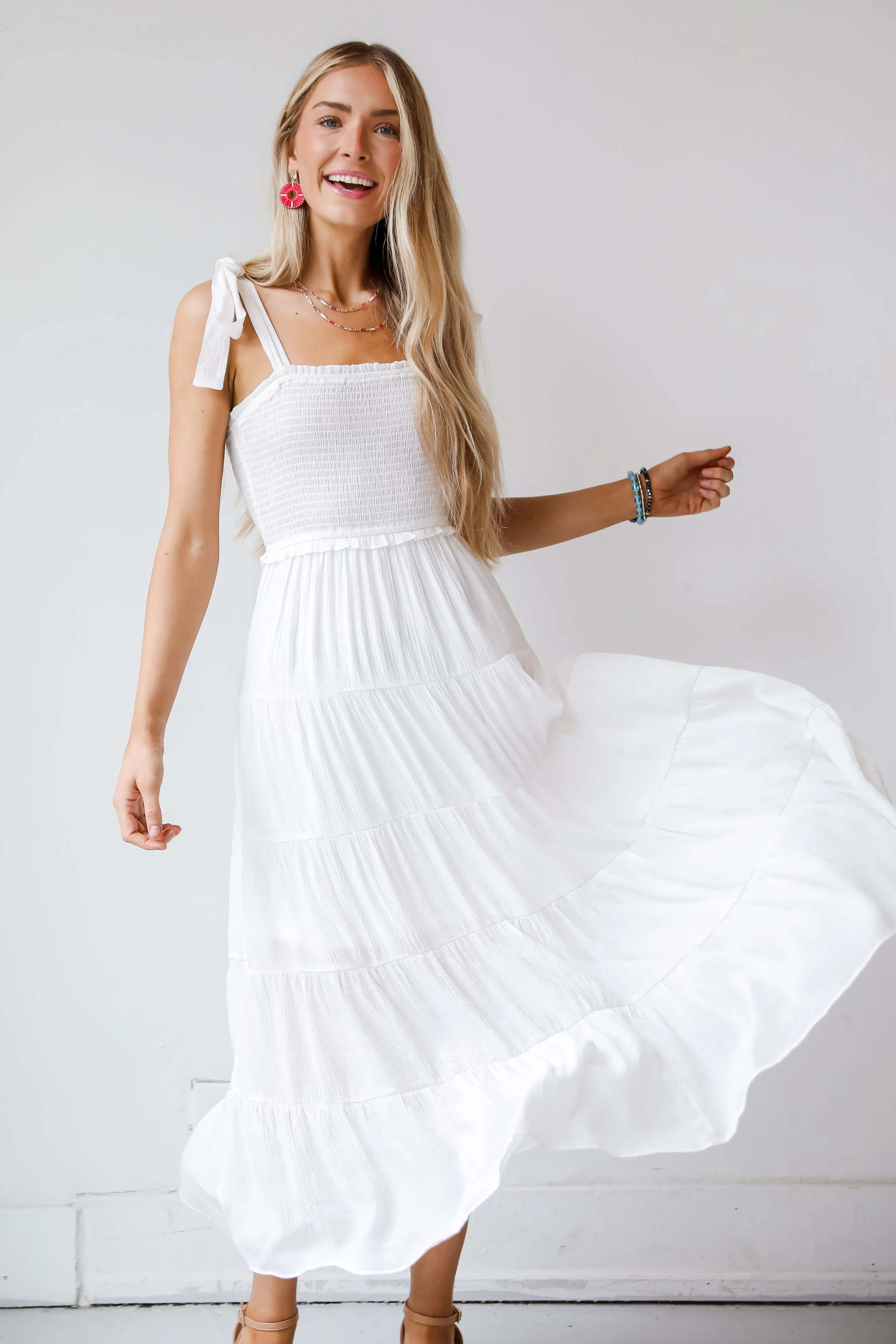 Delightful Impulse White Tiered Maxi Dress