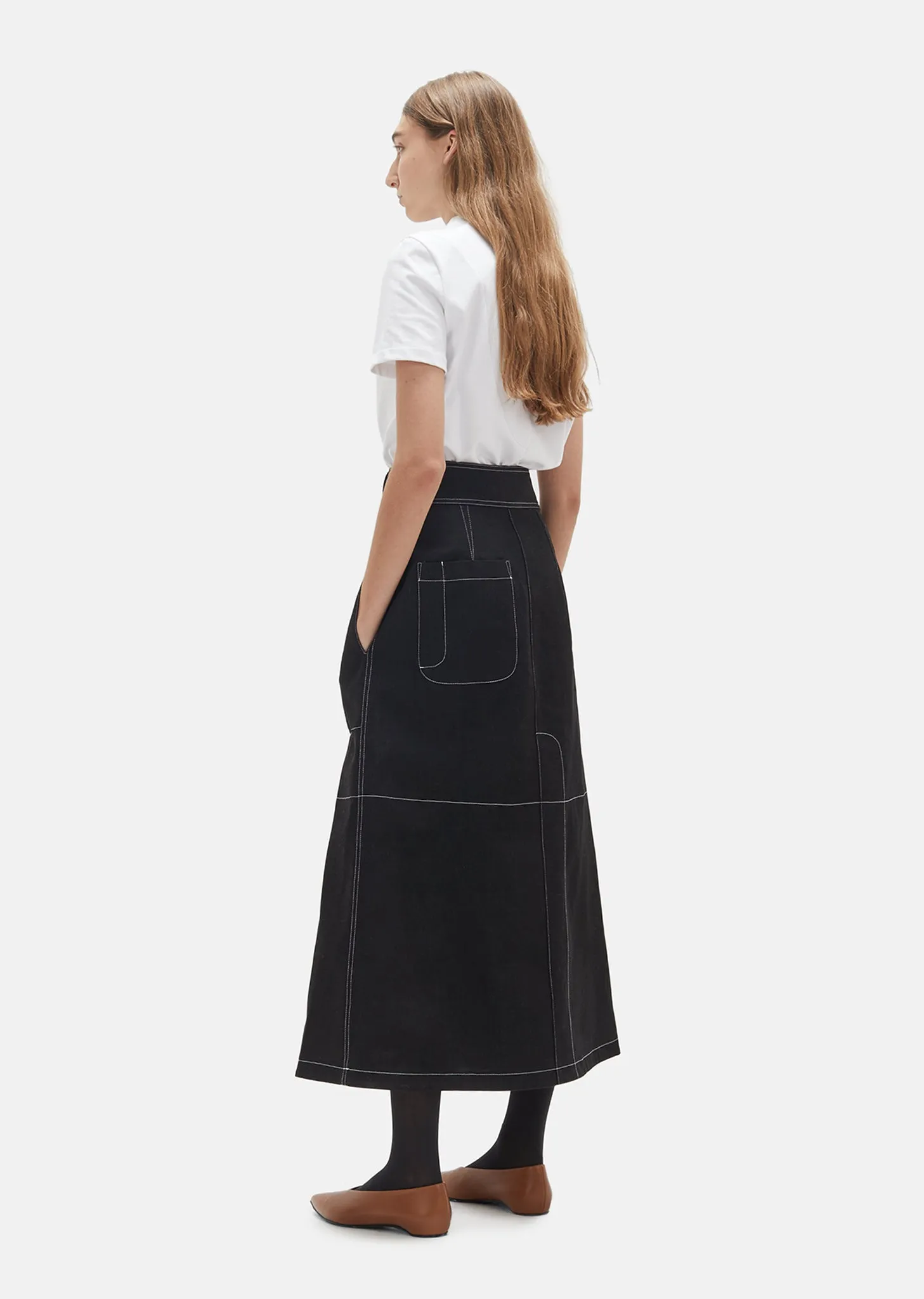 Denim Contrast Topstitch Skirt