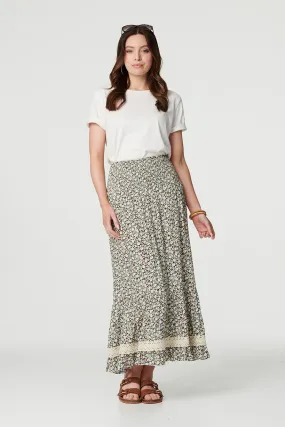 Ditsy Floral Lace Trim Maxi Skirt