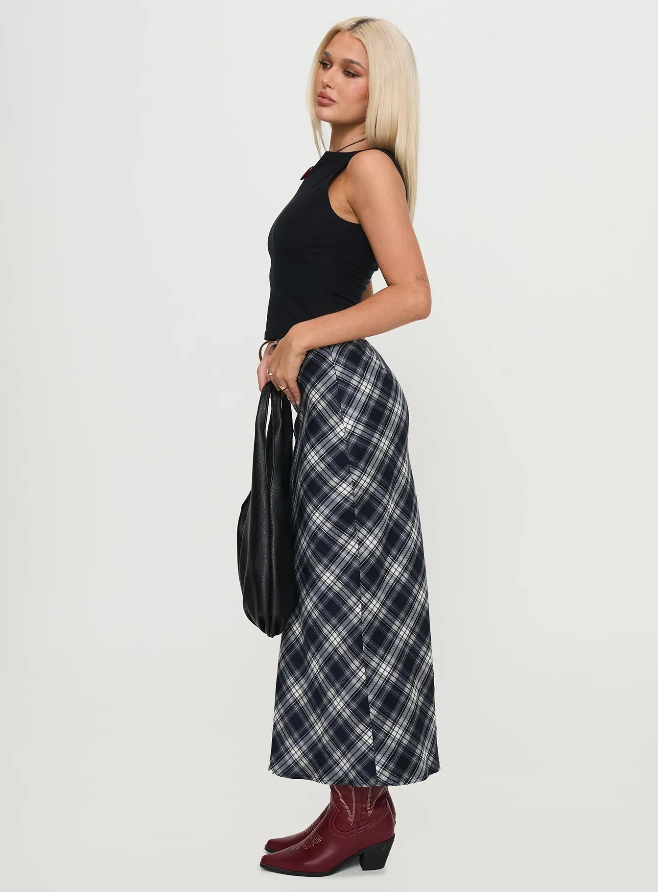 Everlie Low Waist Maxi Skirt Check Multi