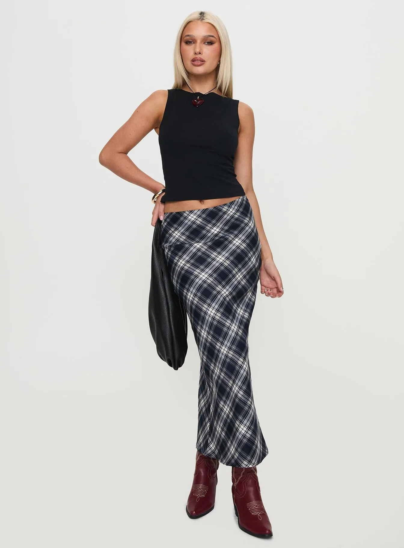 Everlie Low Waist Maxi Skirt Check Multi