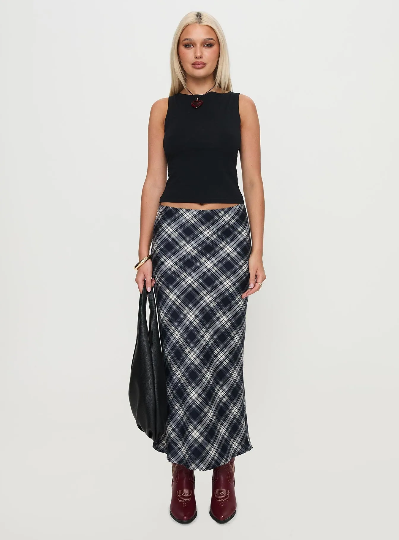 Everlie Low Waist Maxi Skirt Check Multi