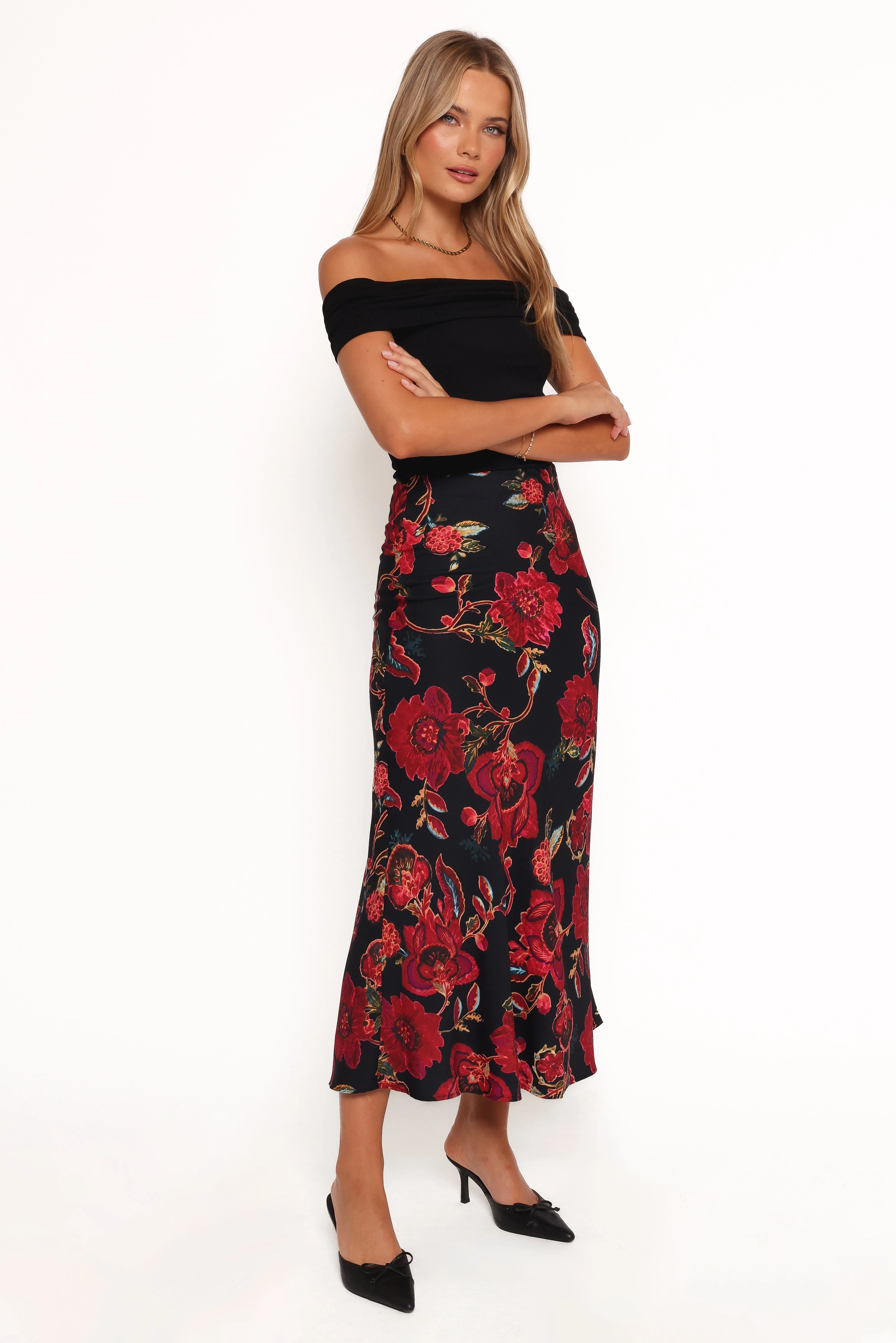 Evie Maxi Skirt - Black Floral