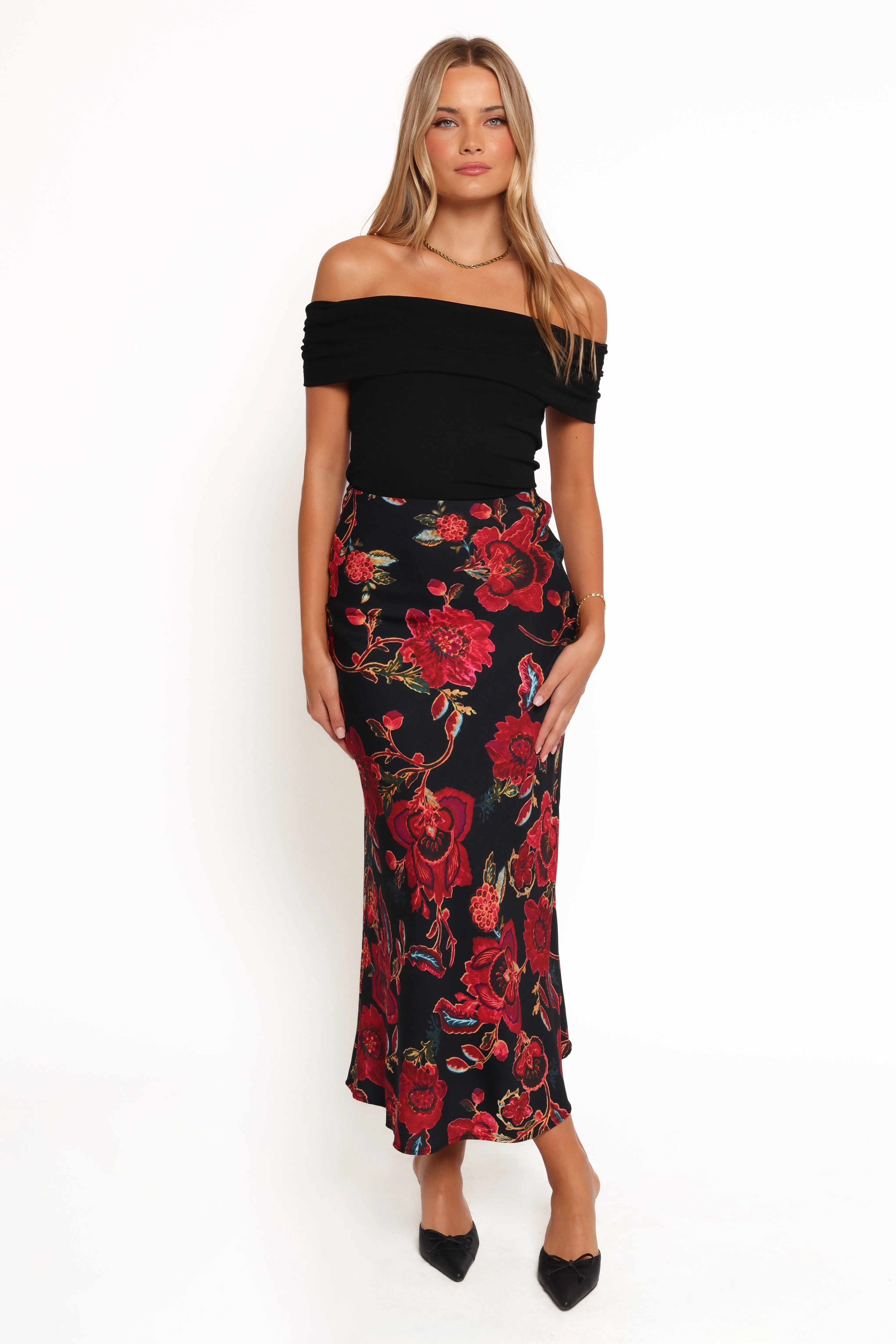 Evie Maxi Skirt - Black Floral