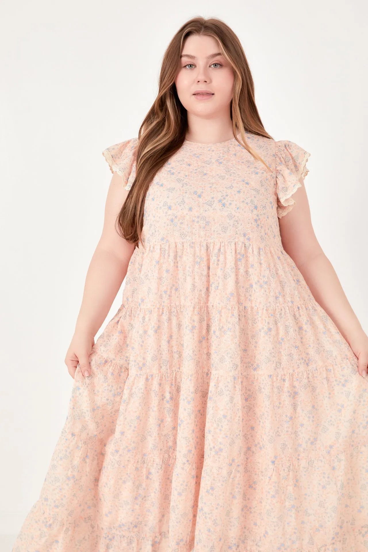 Eyelet Floral Tiered Maxi Dress