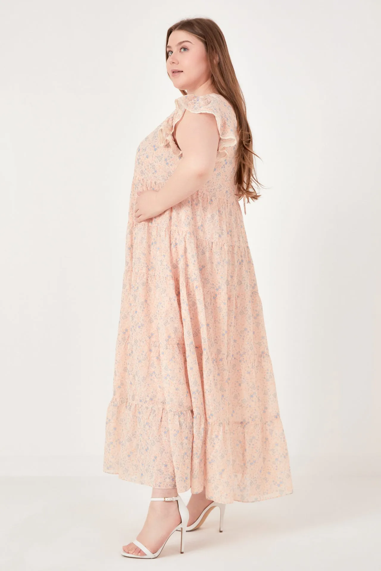 Eyelet Floral Tiered Maxi Dress