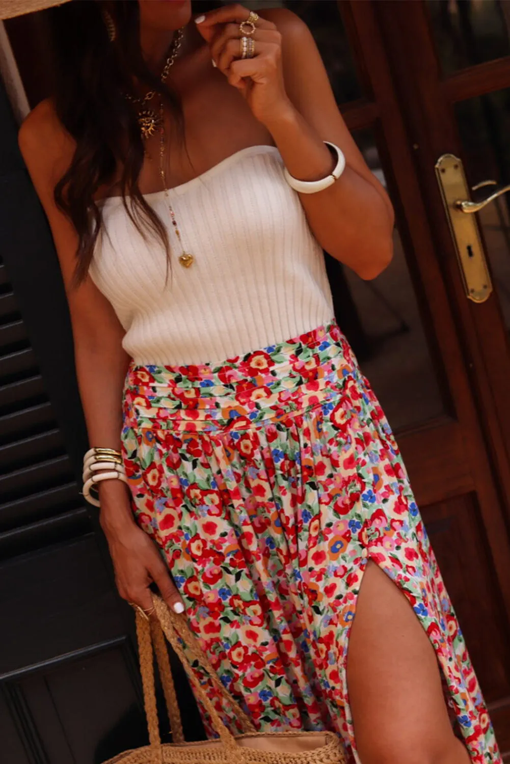 Floral Side Slit Maxi Skirt