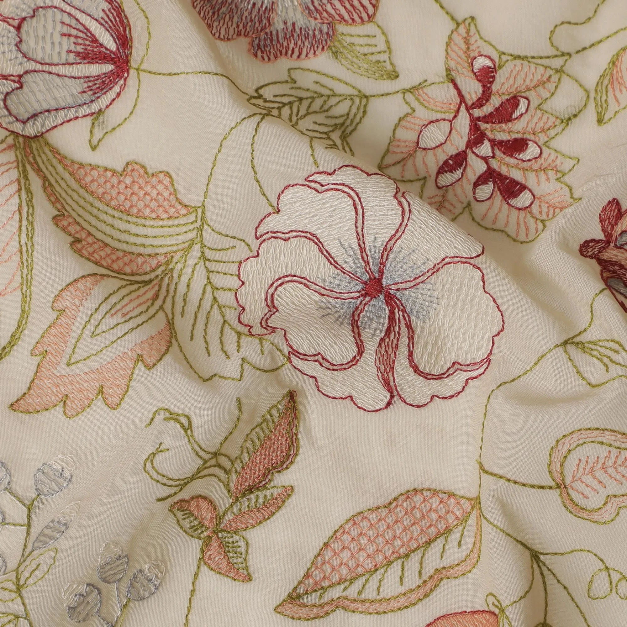 Garden Splendor Embroidered Cotton Voile Fabric - 110cm Width-D17561