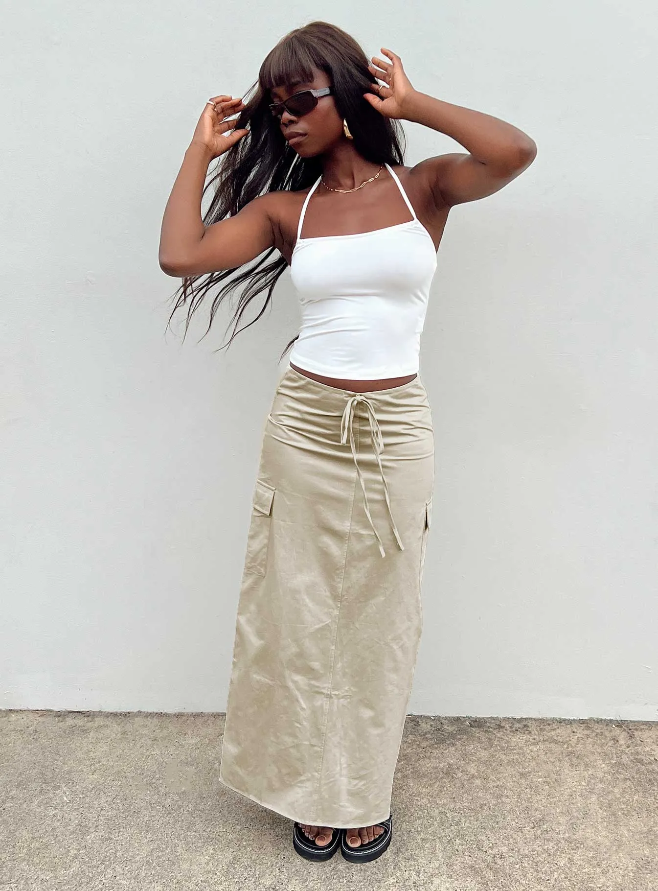 Giddings Cargo Maxi Skirt Beige