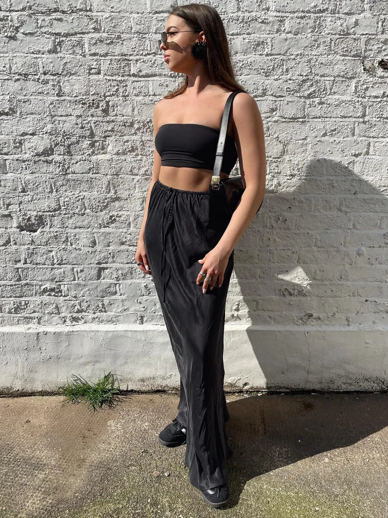 Girlary Lace-Up High Waist Fashion Long Skirt Women Drawstring Loose Casual Solid Patchwork Fashion Streetwear Female Maxi Skirt