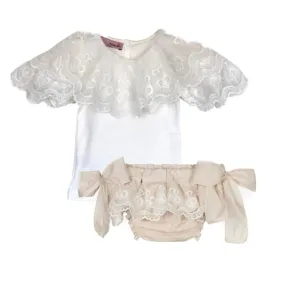 Girls Ivory Lace T-Shirt & Bloomers