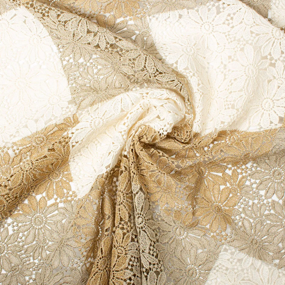 Gold, Beige & Cream Cotton Blend Guipure Lace