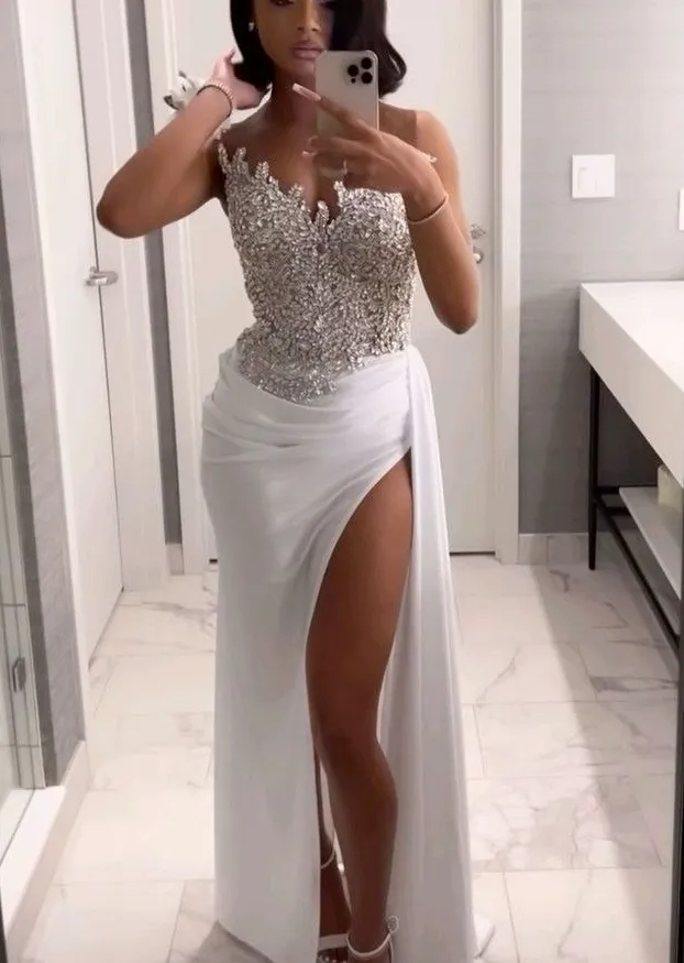 Gorgeous Long White A-line Prom Dress With Slit       fg6776