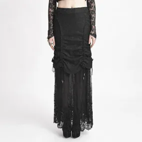 Gothic Lace Maxi Skirt with Floral Accents