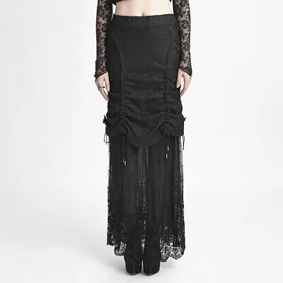 Gothic Lace Maxi Skirt with Floral Accents