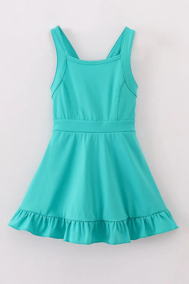 Green active sporty ruffle tennis dress