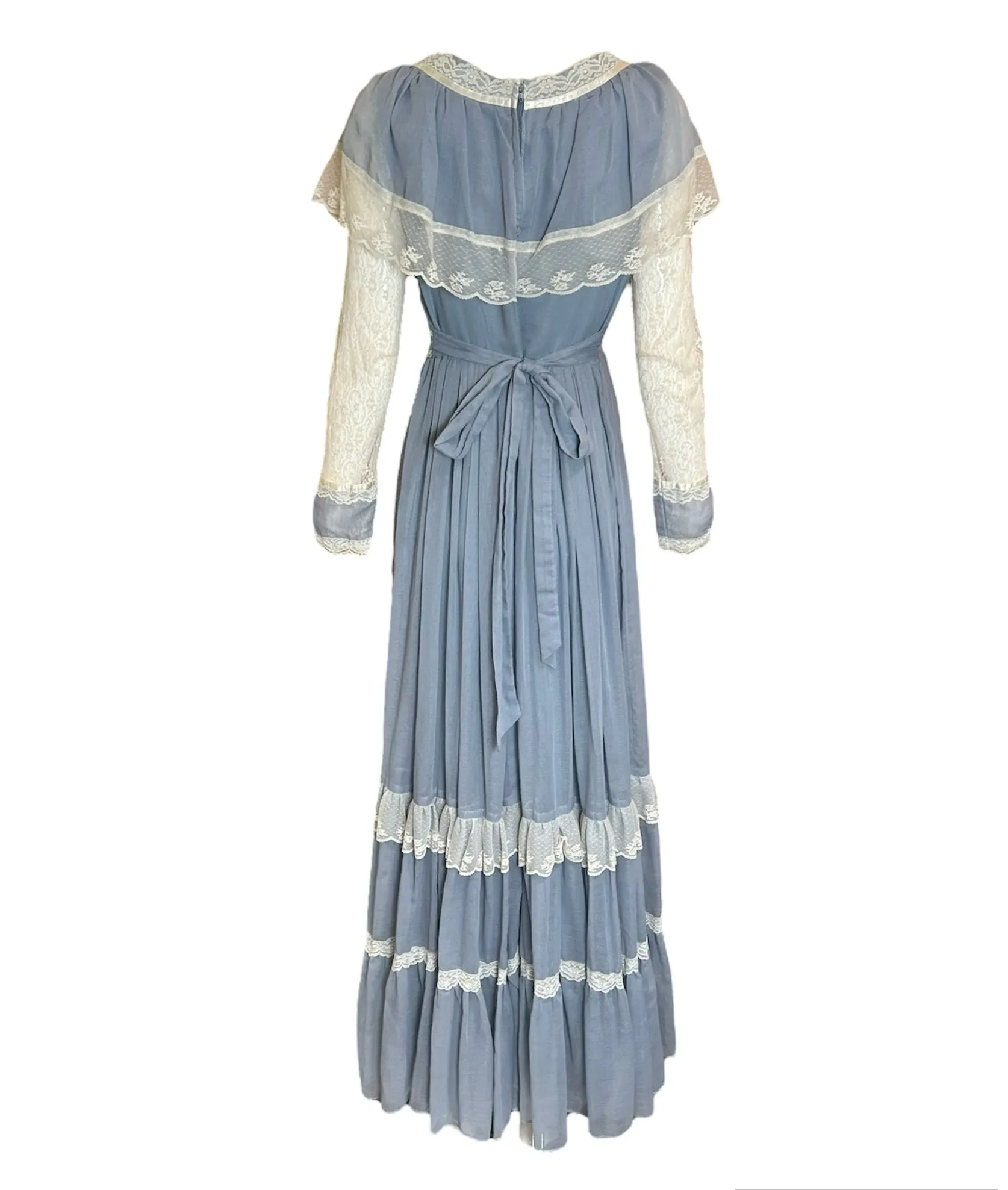 Gunne Sax 1970s Baby Blue Lace Maxi Dress