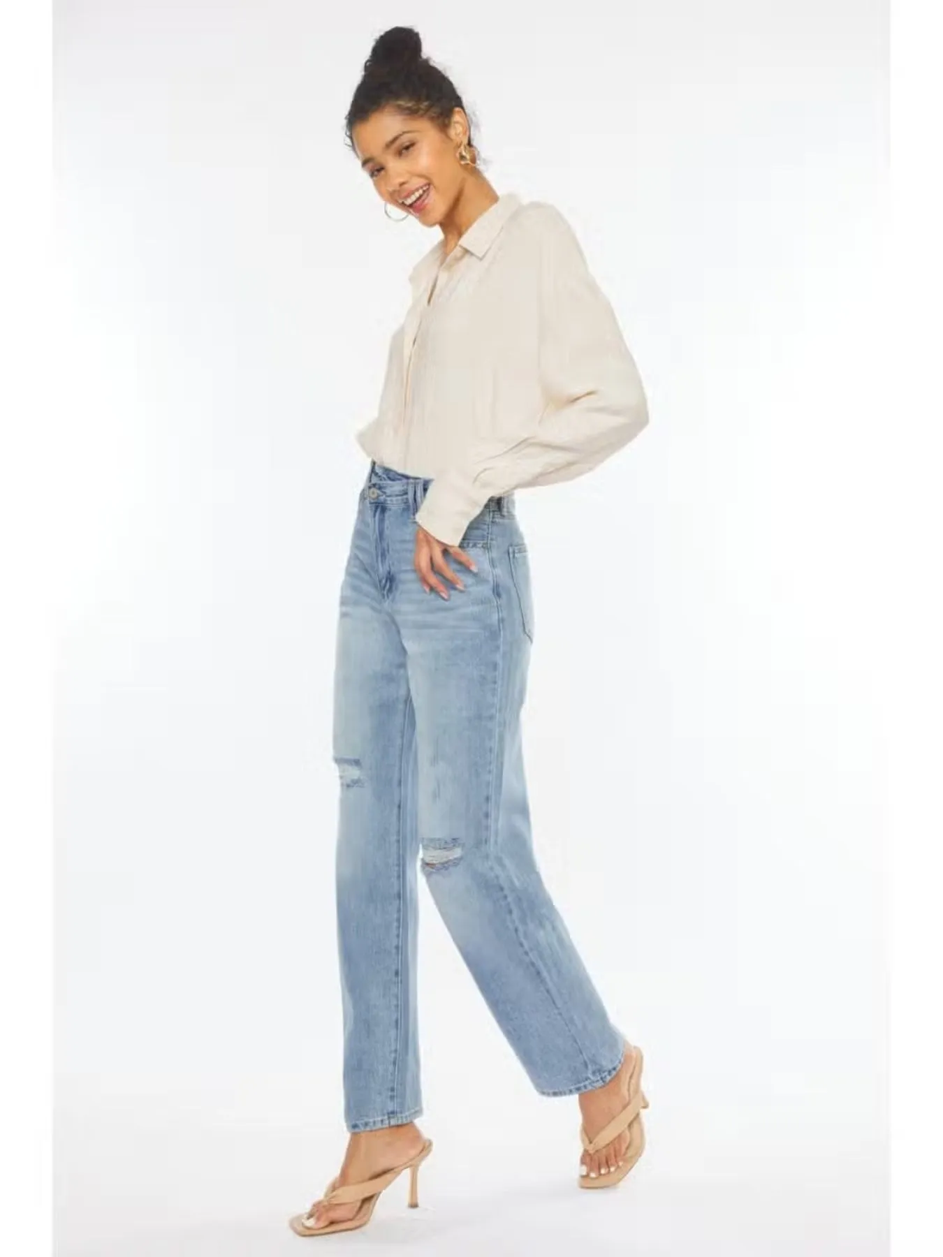 High Rise 90s Criss Cross Straight Jean