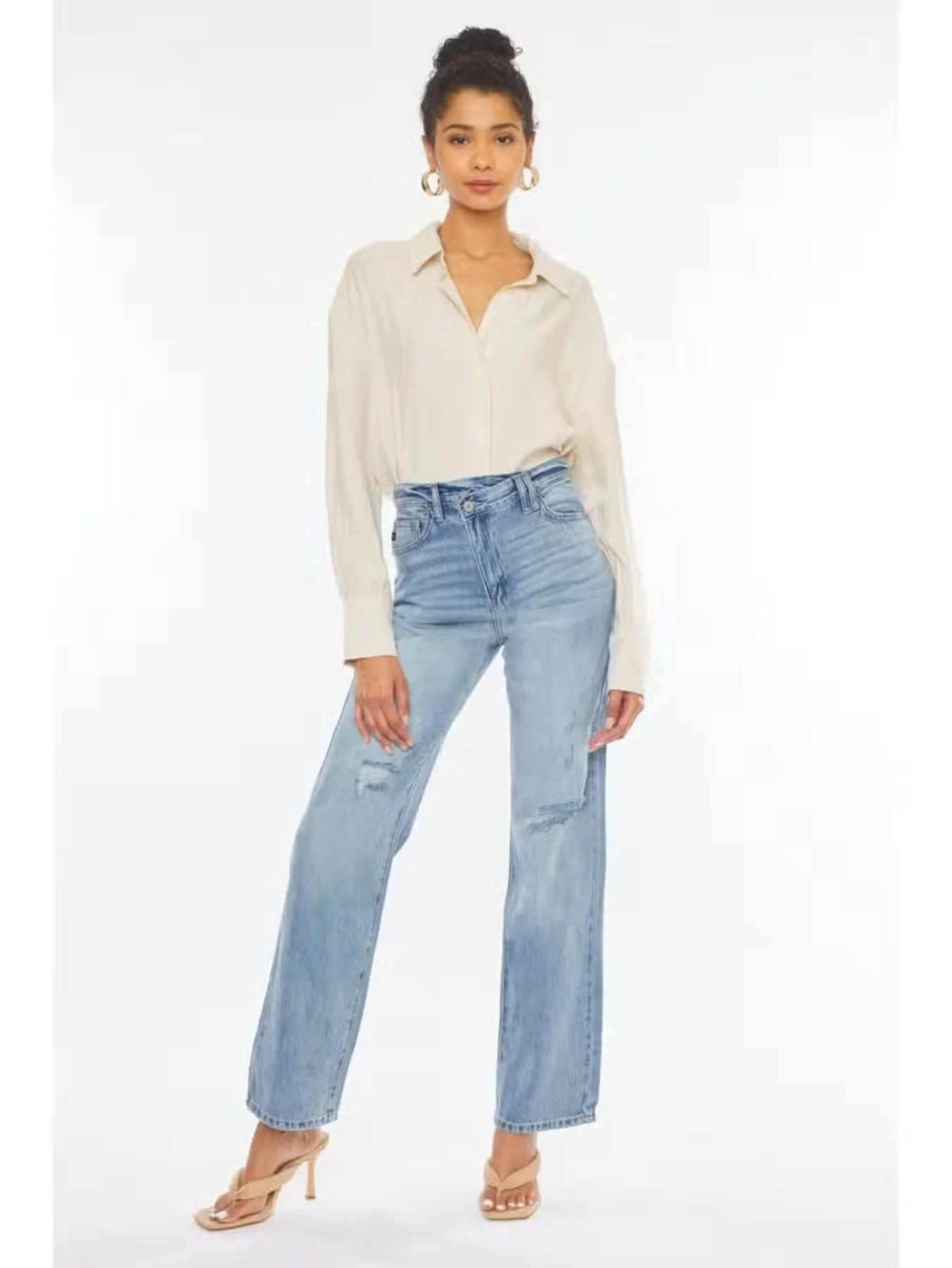 High Rise 90s Criss Cross Straight Jean