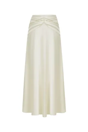 Hypatia Fit and Flare Draped Silk Satin Maxi Skirt