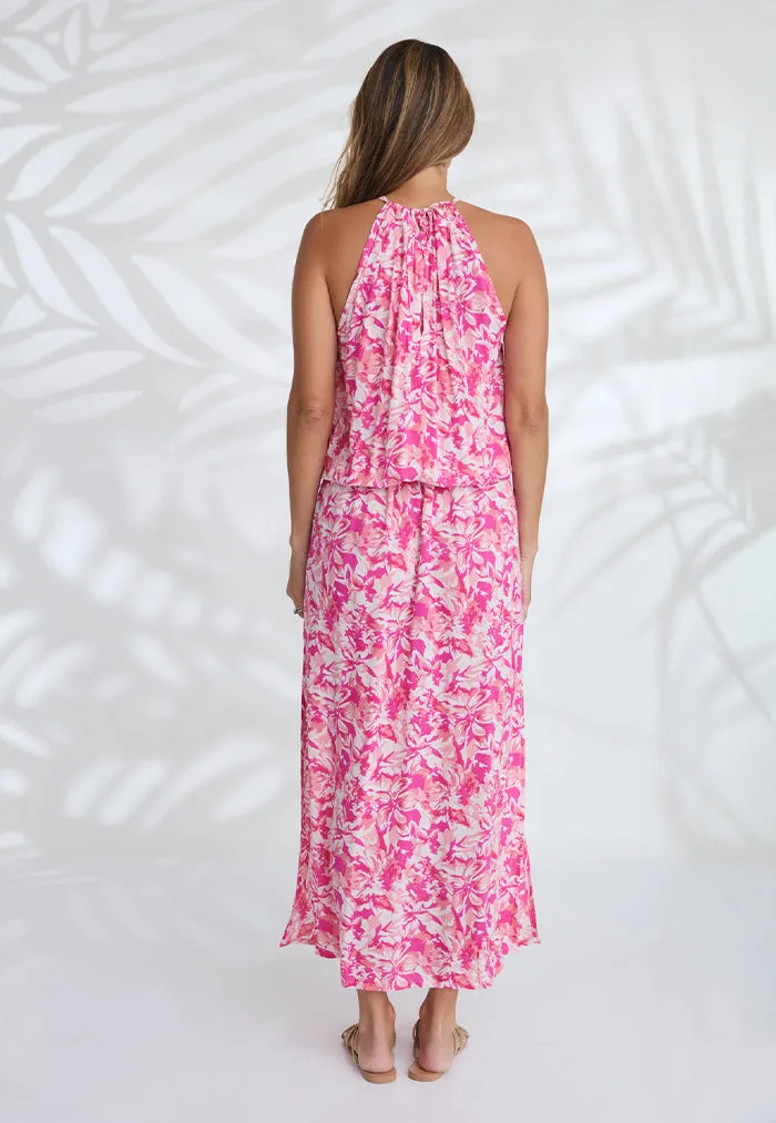 Indii Breeze Susan Halter Maxi Dress - Spring Pink