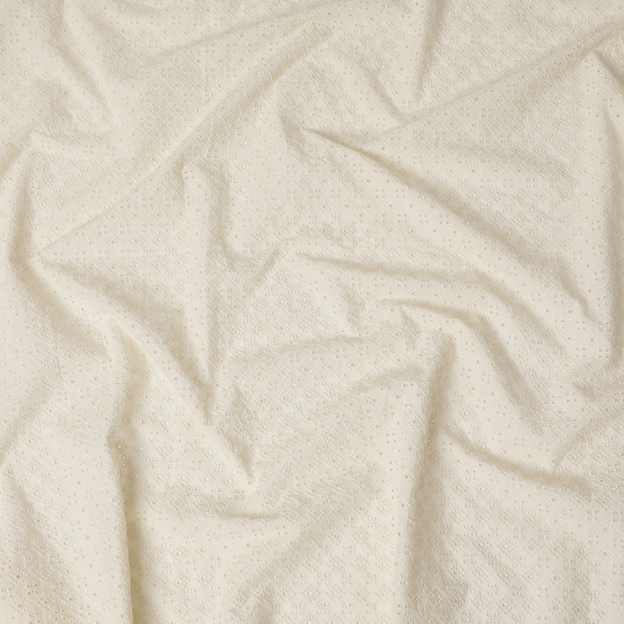 Ivory Cotton Voile Fabric with Embroidered Daisy Pattern, 110 cm Width-D20118