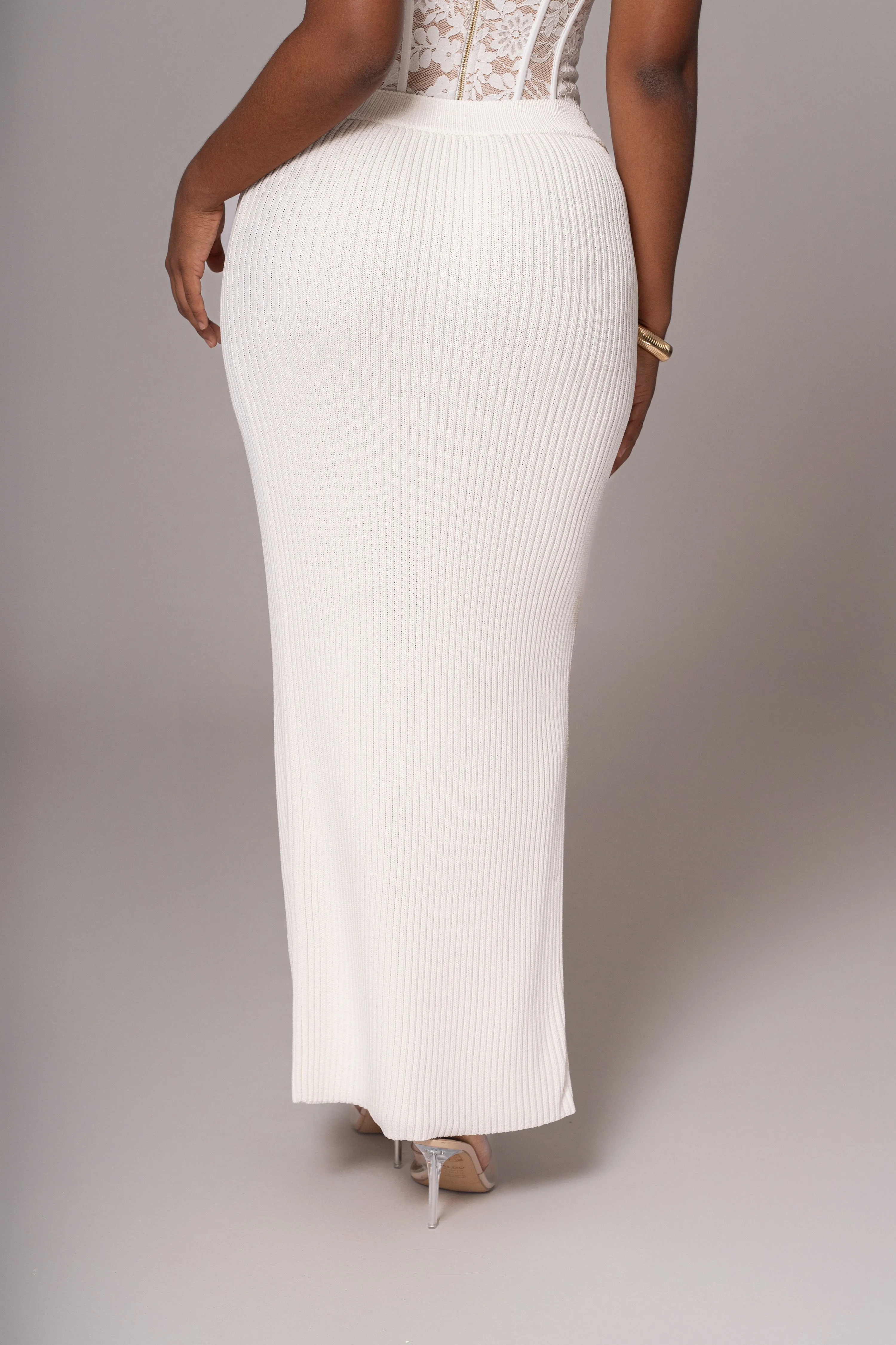 Ivory Hamptons Ribbed Slit Skirt