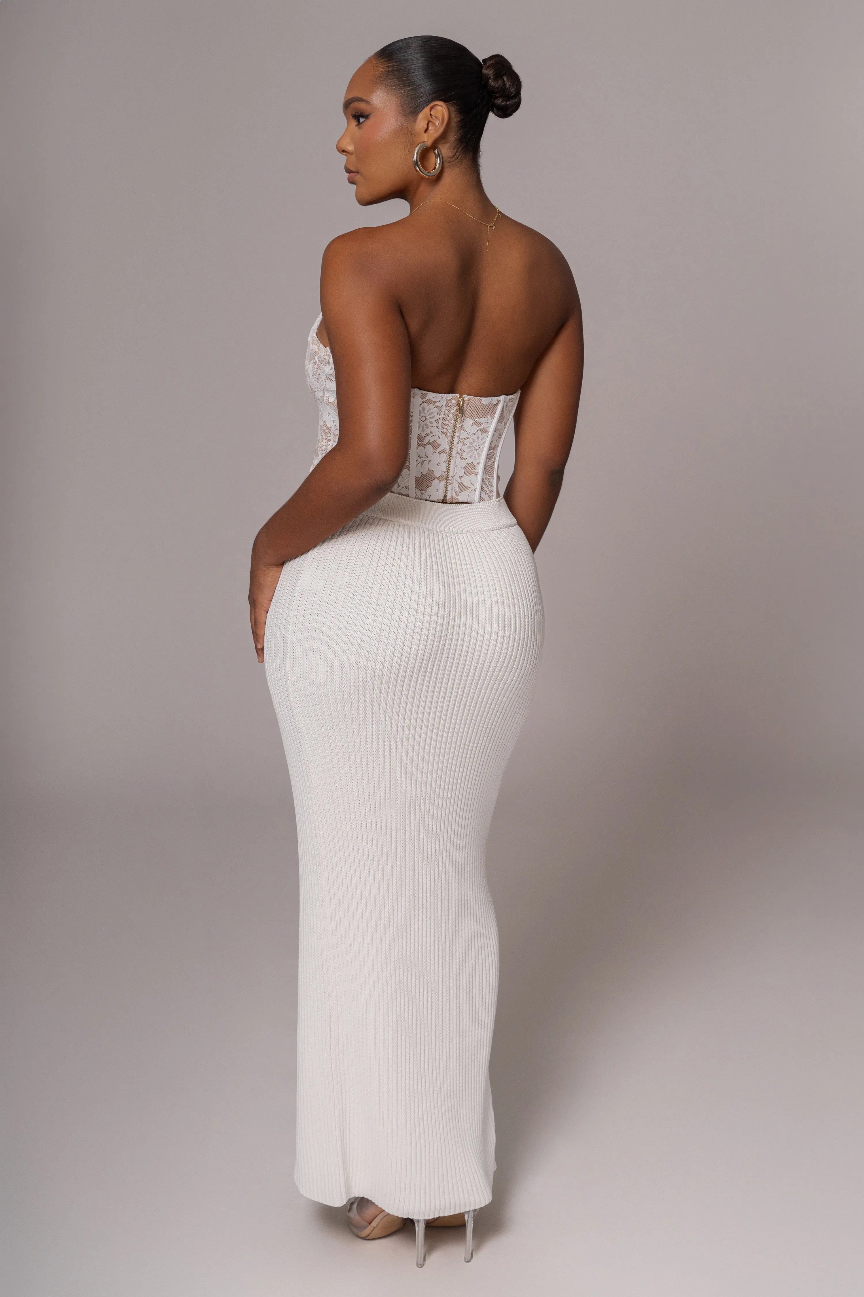 Ivory Hamptons Ribbed Slit Skirt