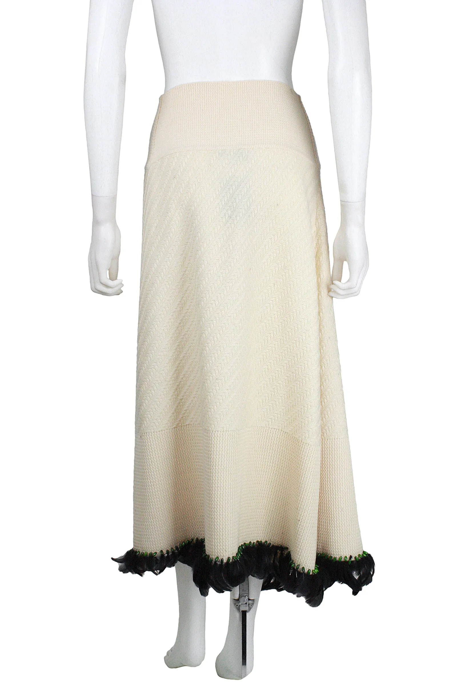 JOHN GALLIANO 1990s Knit Wrap Skirt with Beads and Feathers