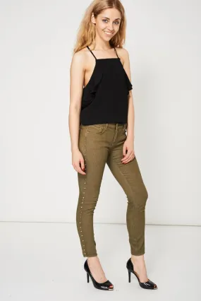 Khaki Studded Skinny Jeans Ex-Branded Available In Plus Sizes