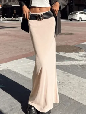 LANFUBEISI - Solid Color Stretch Maxi Skirt