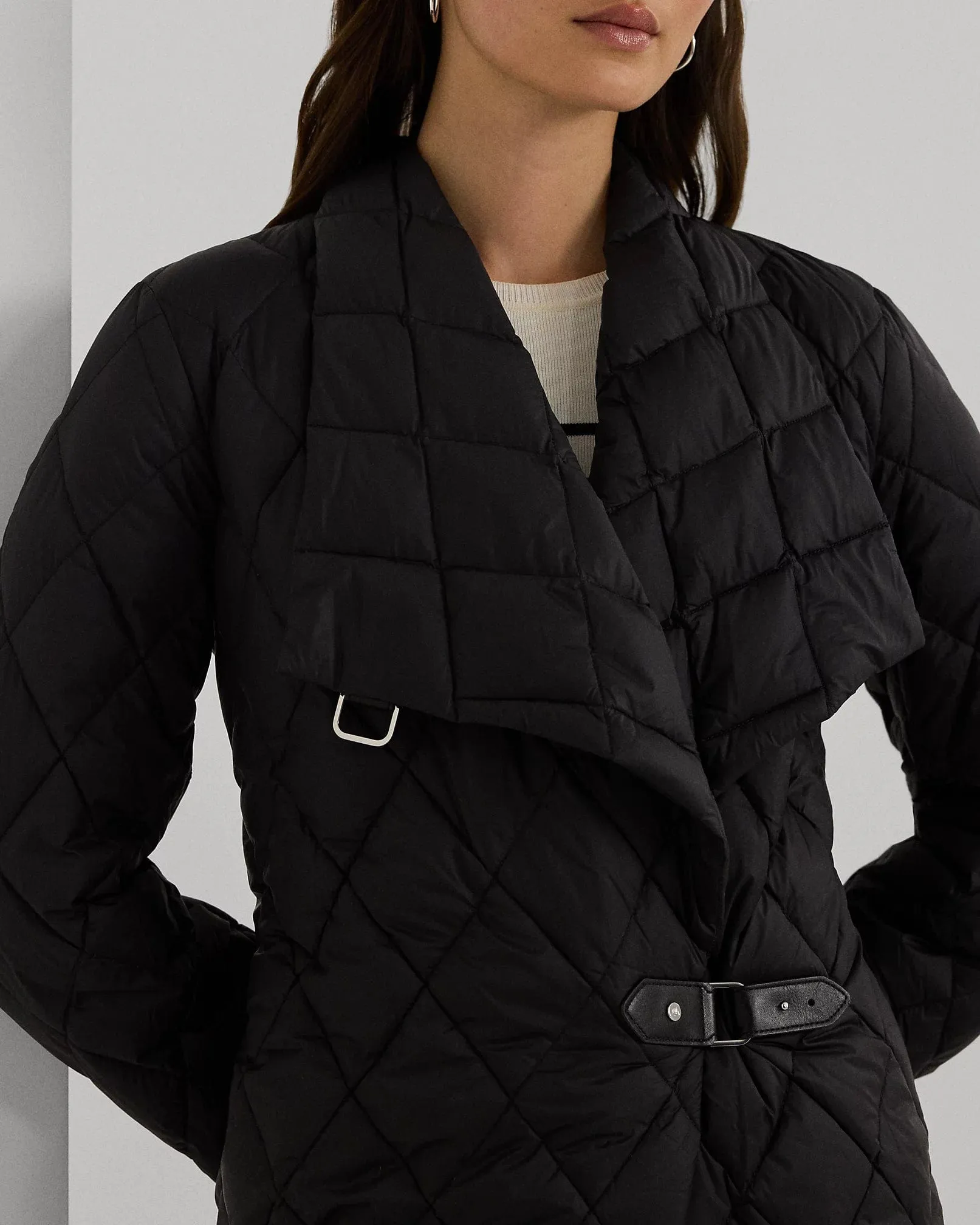 Lauren Ralph Lauren Buckle-Trim Diamond Quilted Coat In Black