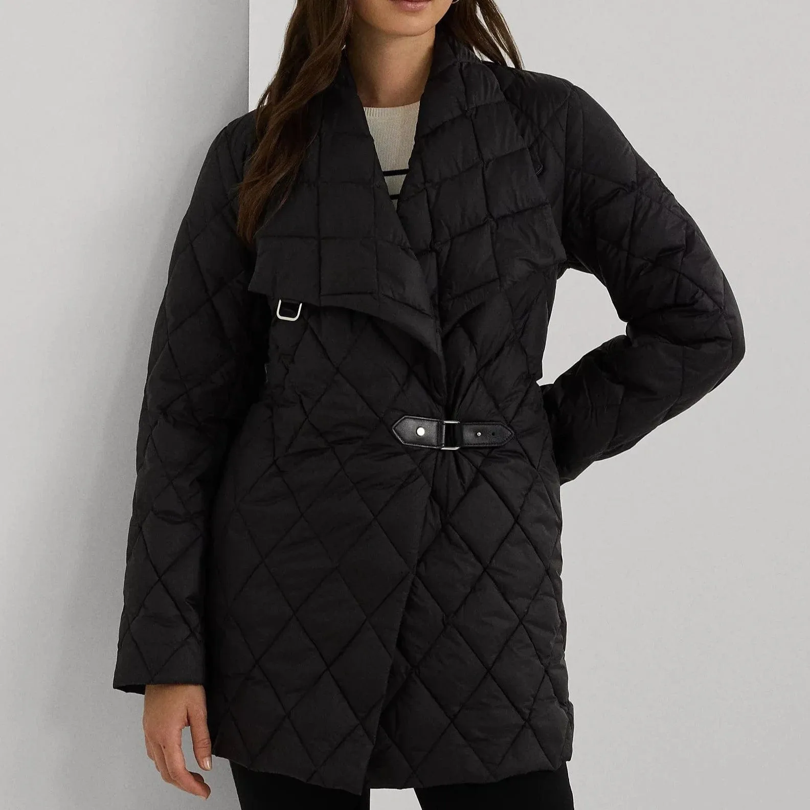 Lauren Ralph Lauren Buckle-Trim Diamond Quilted Coat In Black