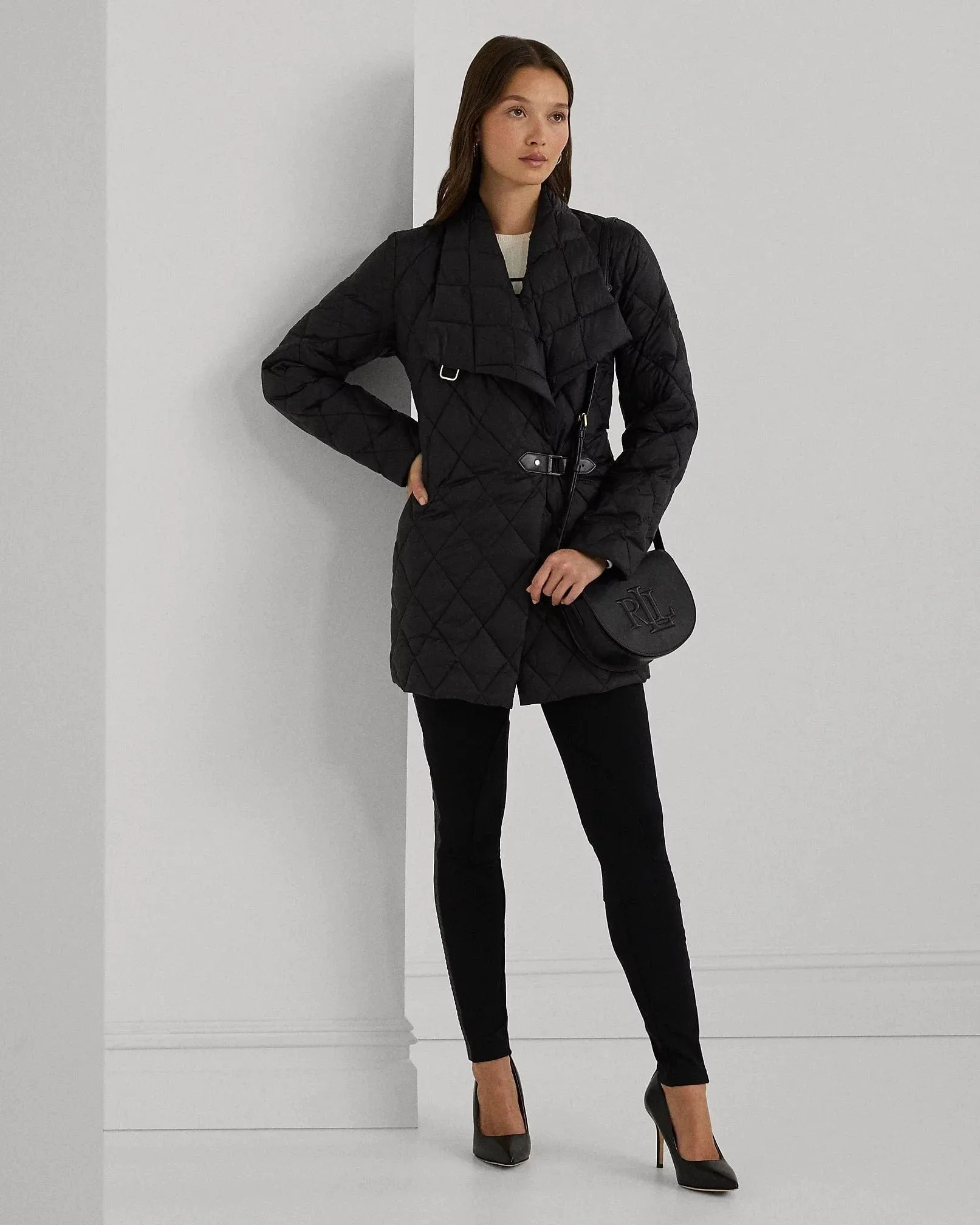 Lauren Ralph Lauren Buckle-Trim Diamond Quilted Coat In Black